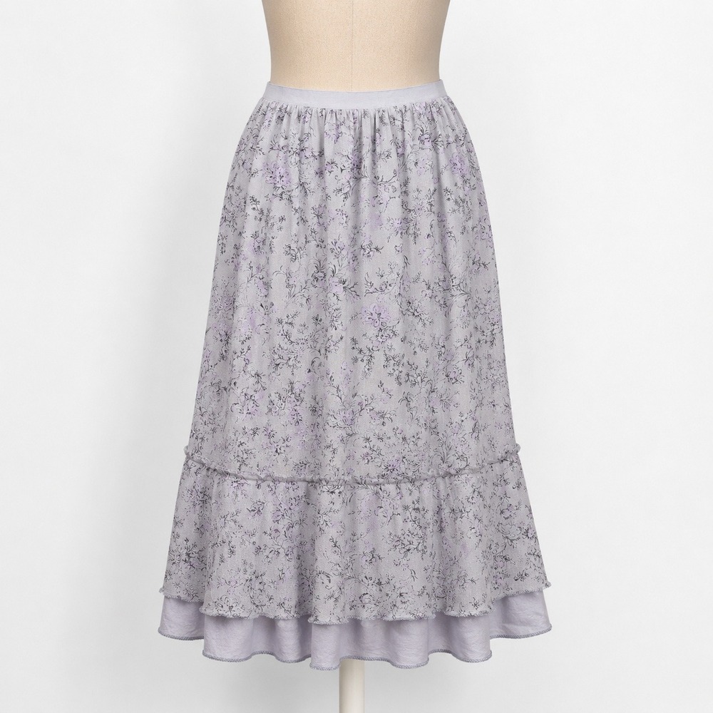 Floral‎ Tiered Prairie Skirt Size L Purple Cottagecore Boho Peasant Fairy